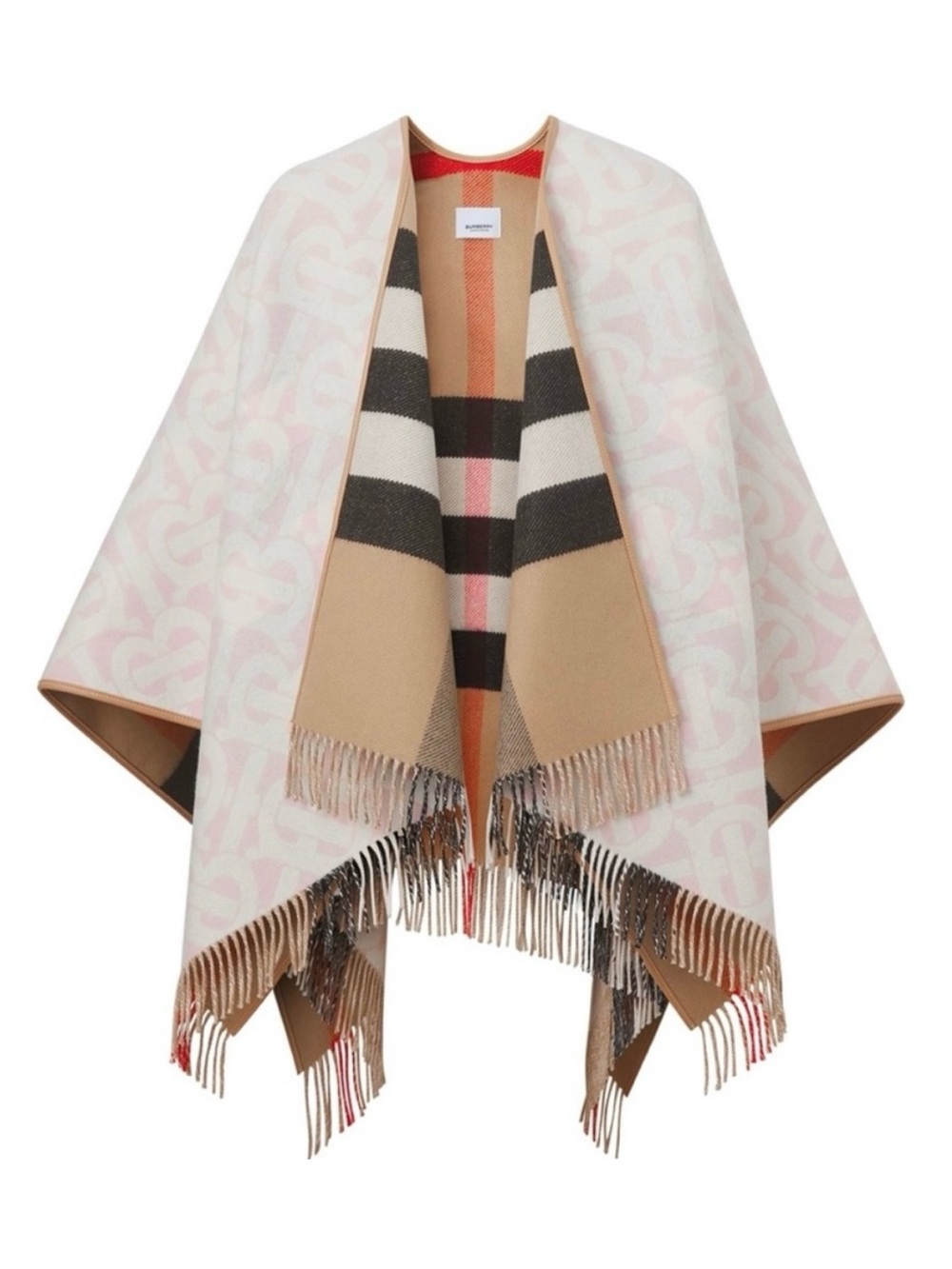 BURBERRY check TB logo fringe reversible poncho cape wrap